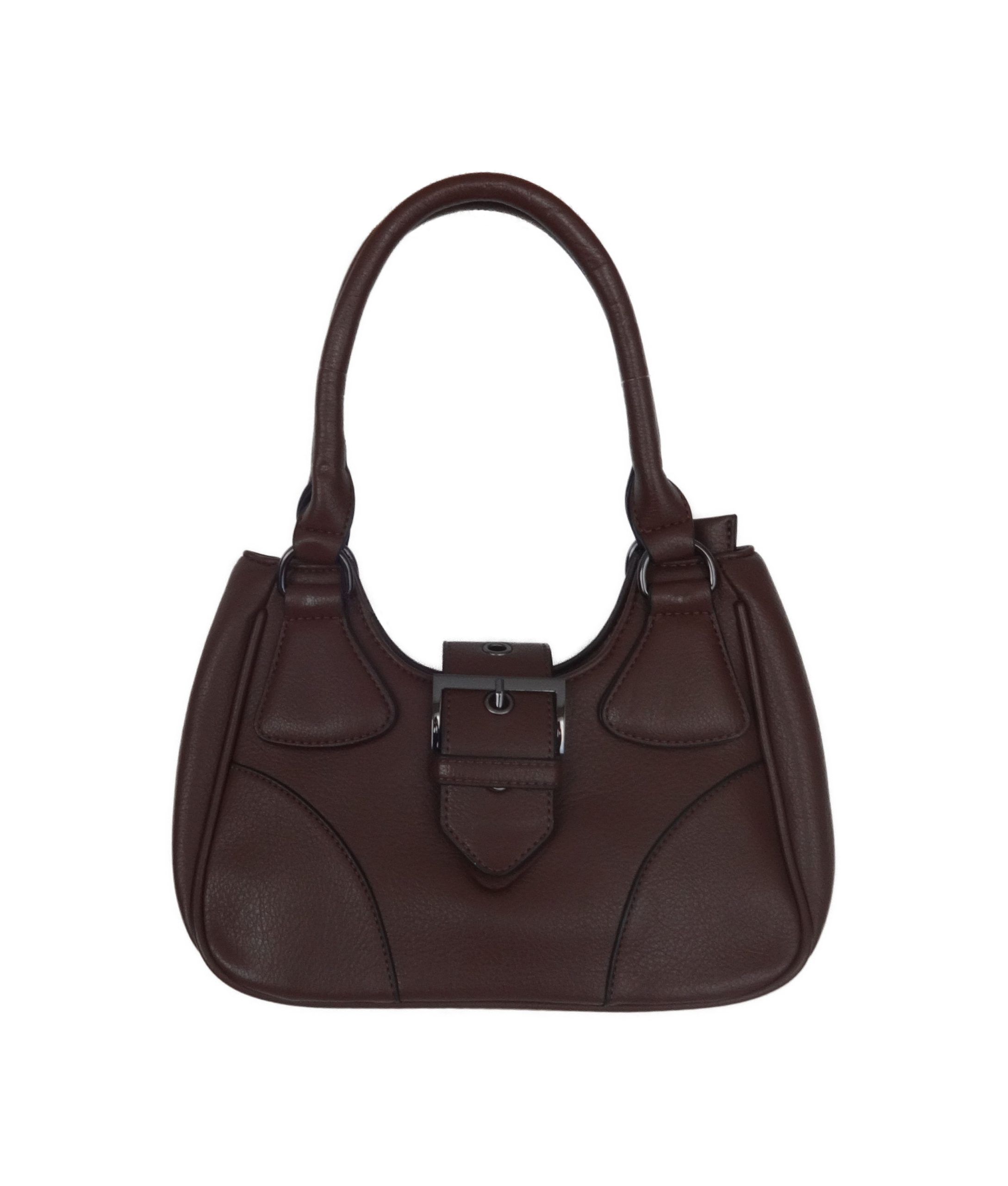 Bolso de hombro marrón de polipiel con hebilla decorativa y correa desmontable
