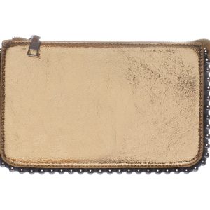 Bolso mini dorado rígido con cadena plateada y detalles metálicos brillantes Golden Spark Mini
