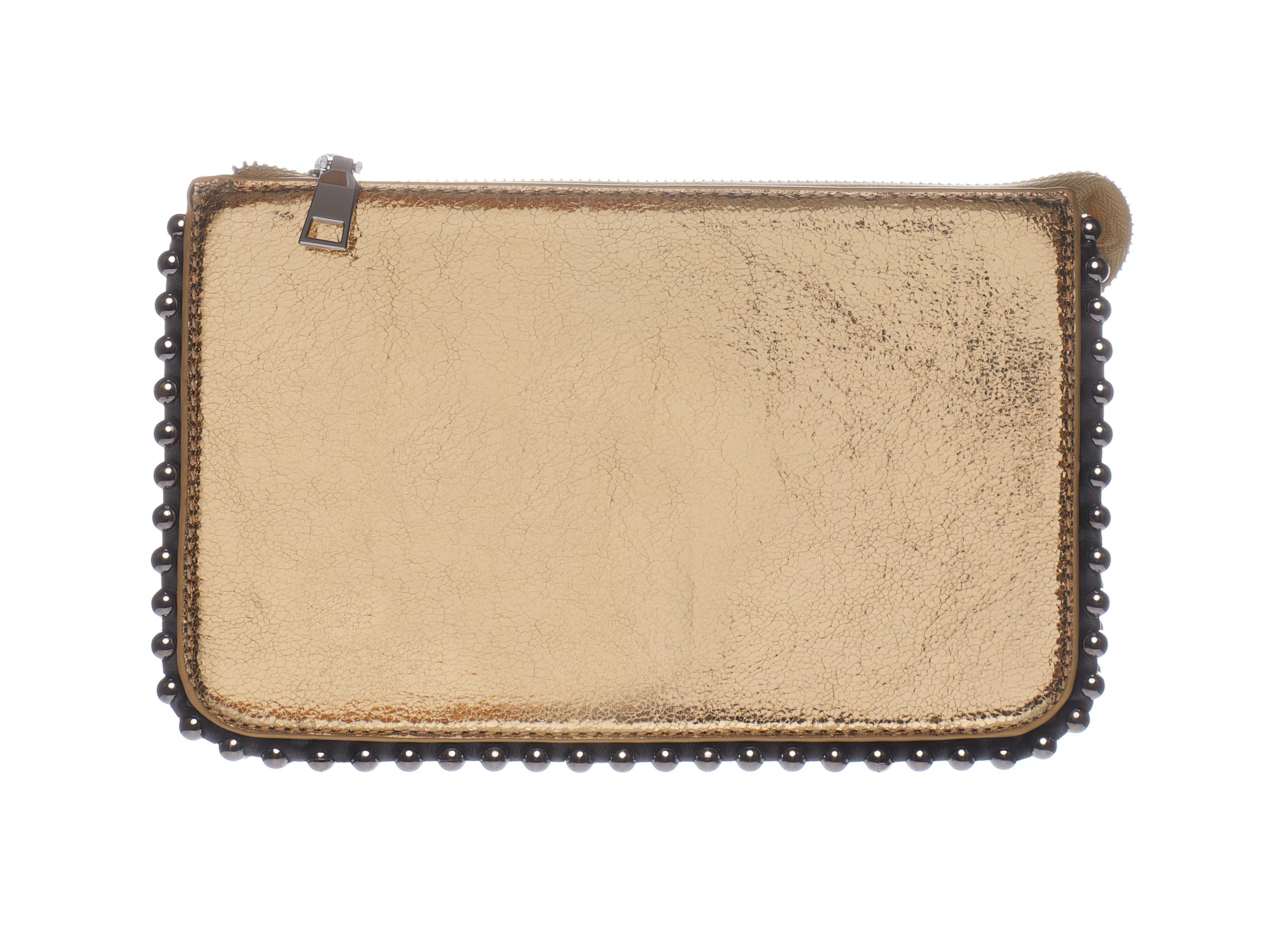Bolso mini dorado rígido con cadena plateada y detalles metálicos brillantes Golden Spark Mini