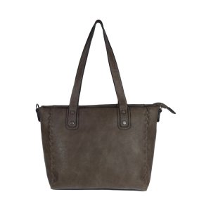 Bolso shopper verde oscuro de polipiel con detalles trenzados y correa bandolera.