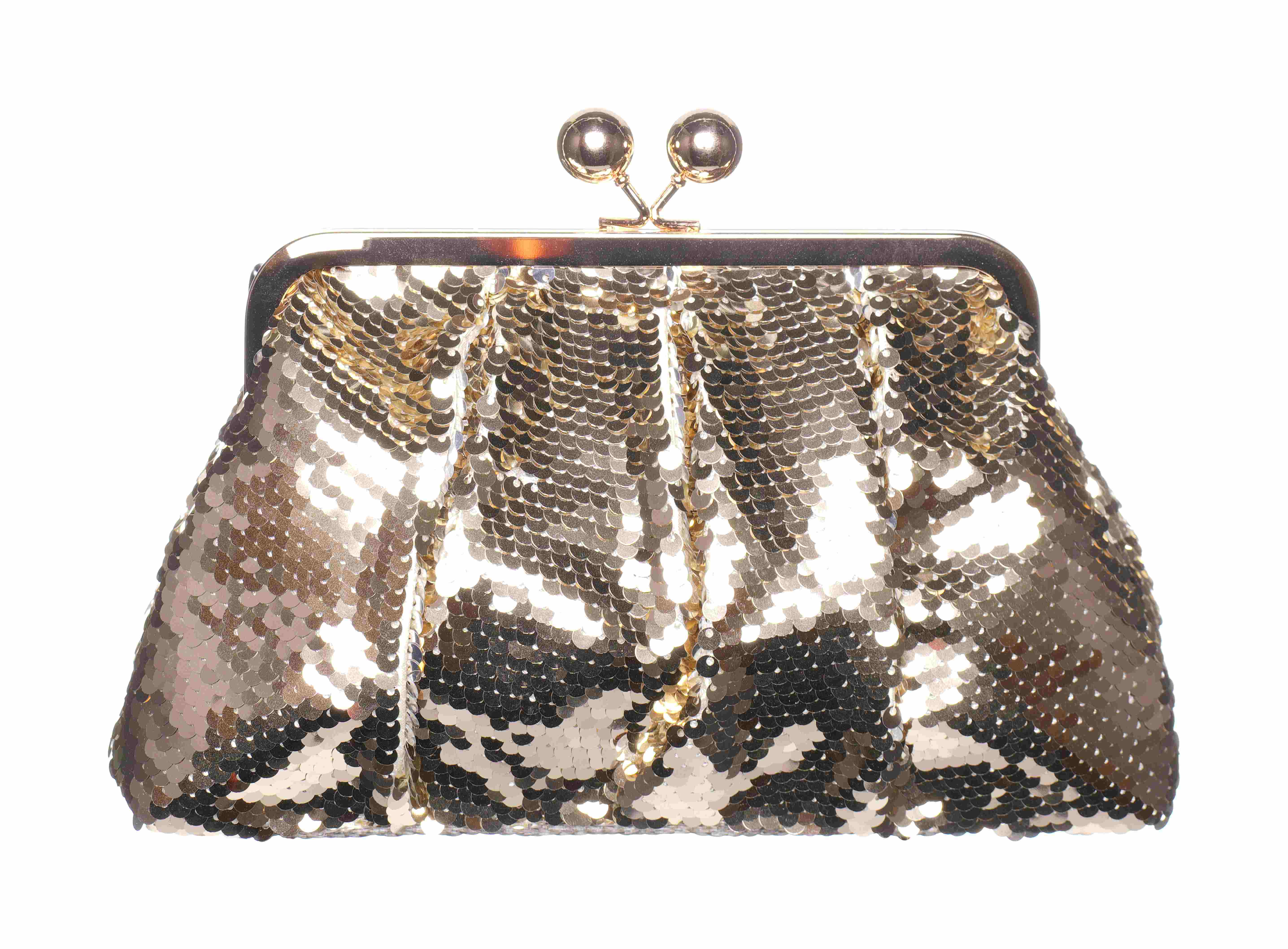 Bolso de fiesta dorado con efecto escamas y cierre kiss-lock vintage