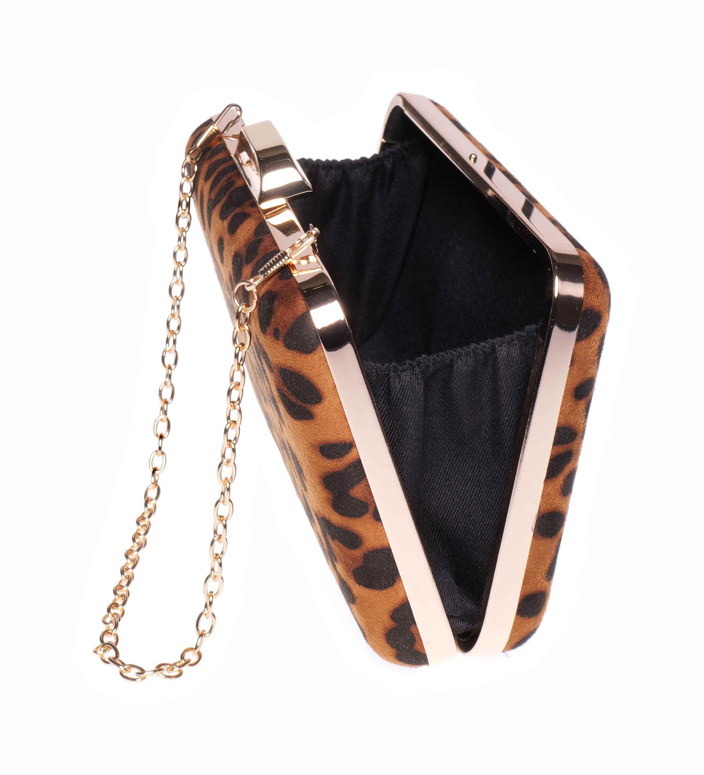 Bolso de fiesta estampado leopardo marrón con cadena desmontable