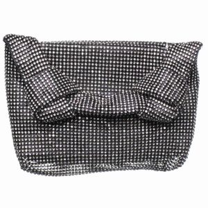 Bolso de fiesta negro con cristales brillantes y cadena plateada desmontable
