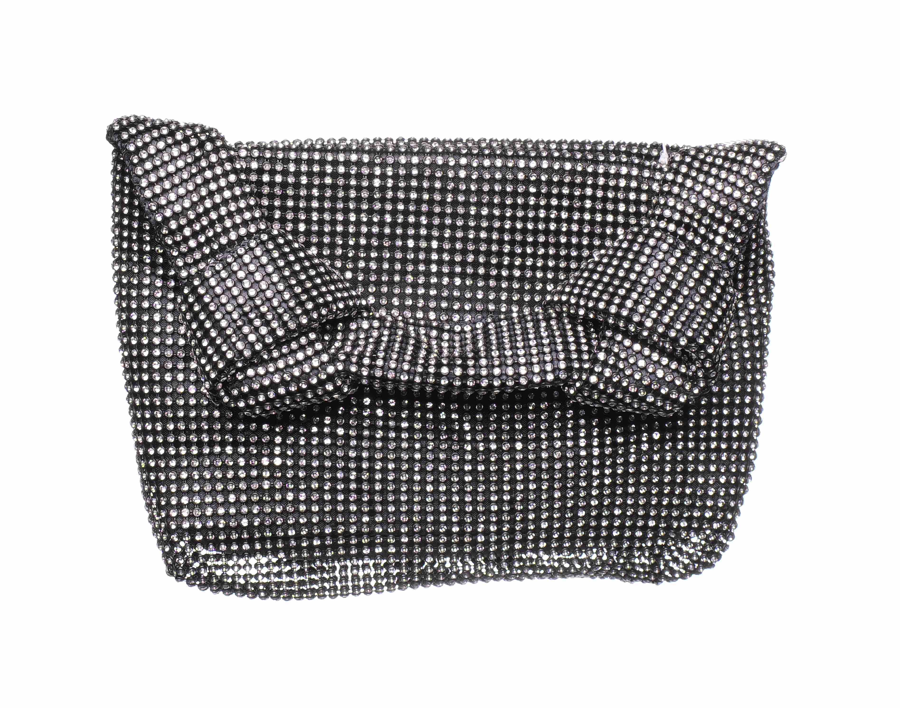 Bolso de fiesta negro con cristales brillantes y cadena plateada desmontable