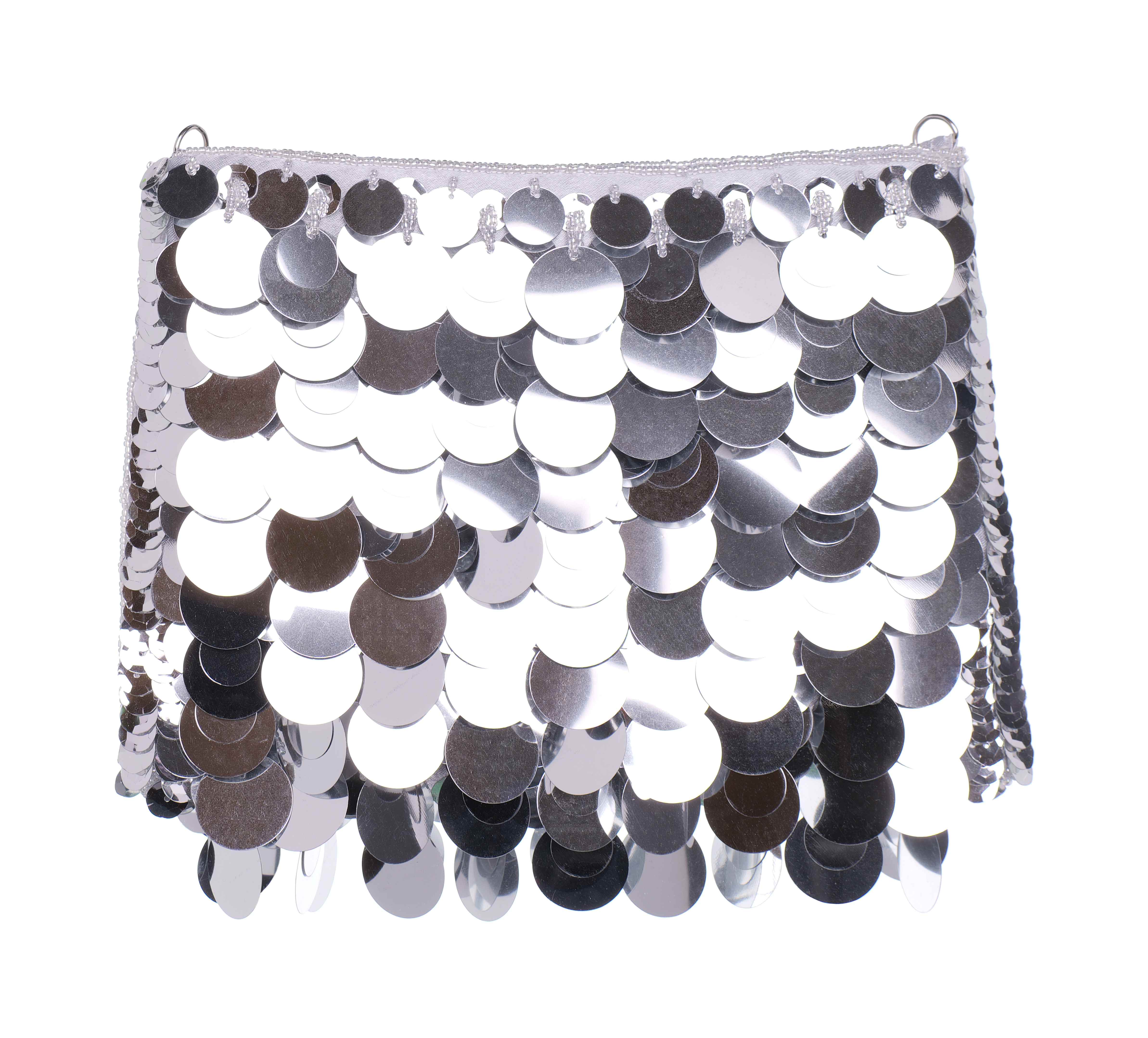 Bolso de fiesta plateado con lentejuelas brillantes y doble cadena desmontable