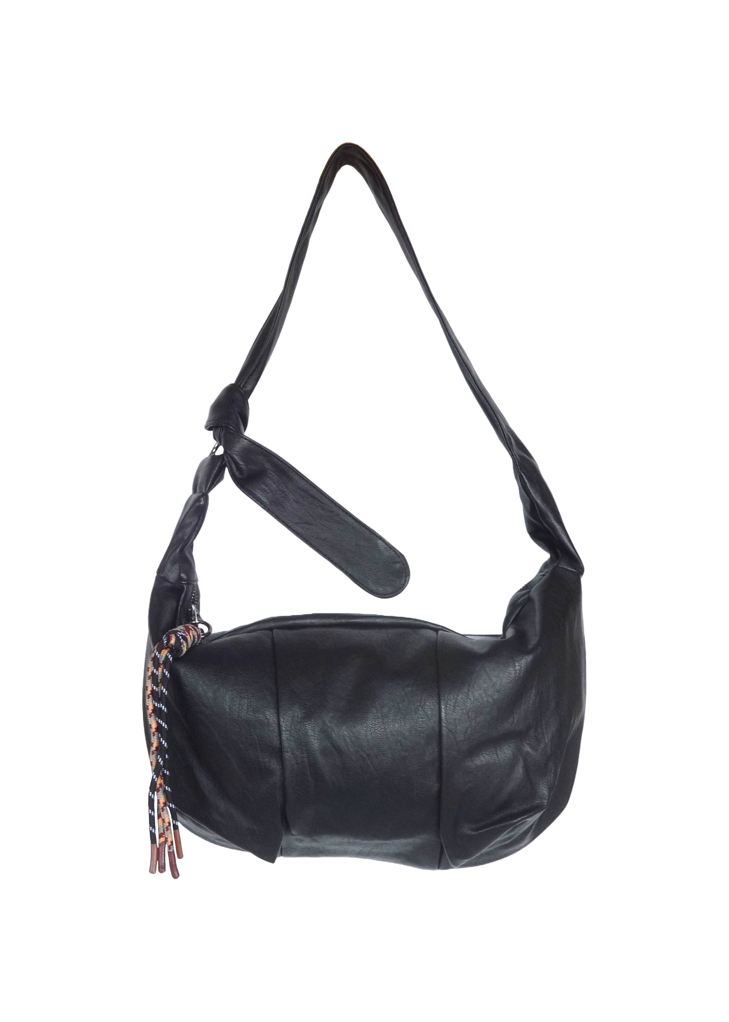 Bolso de hombro negro efecto piel con asa ancha y nudo decorativo