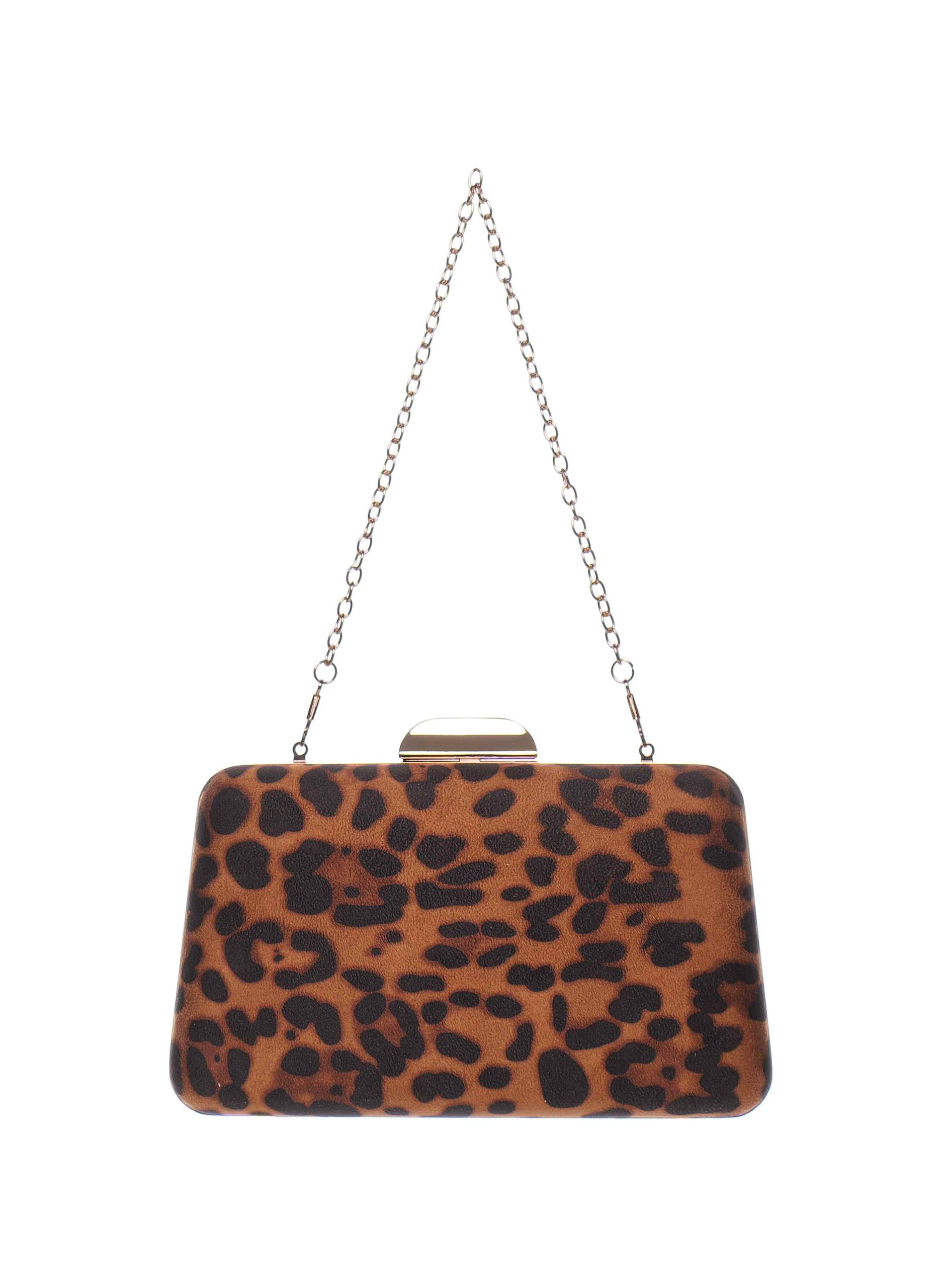 Bolso joya animal print negro y marrón con diseño estructurado