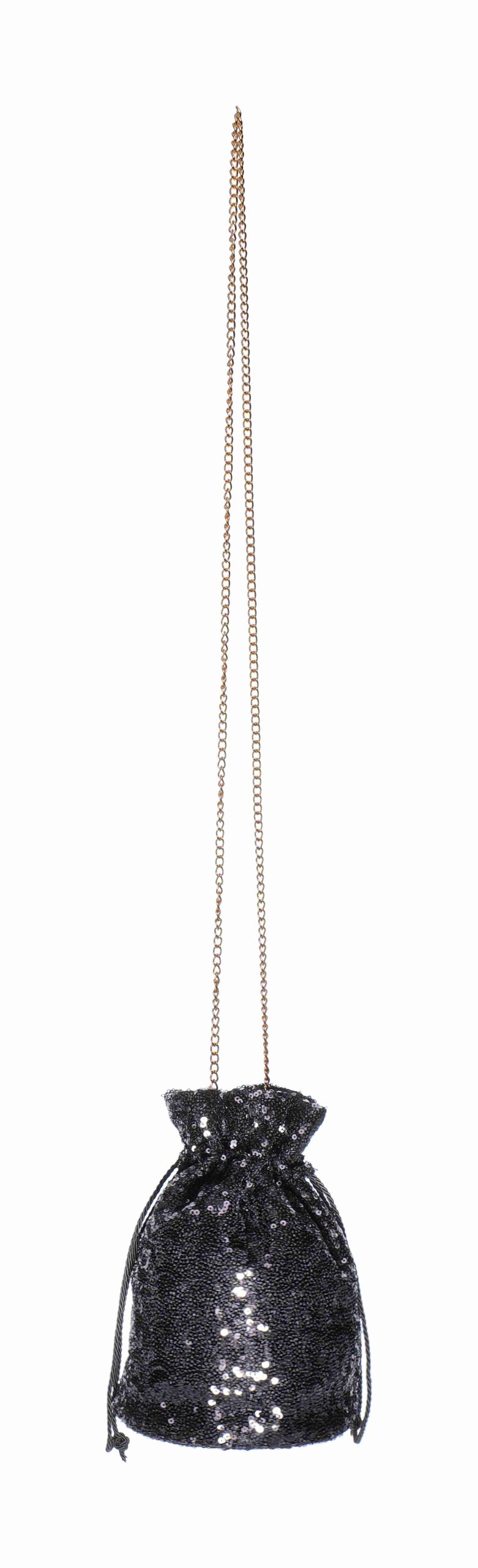 Bolso saco de fiesta negro con brillos y cadena – Noir Spark Bucket Bag - Imagen 2