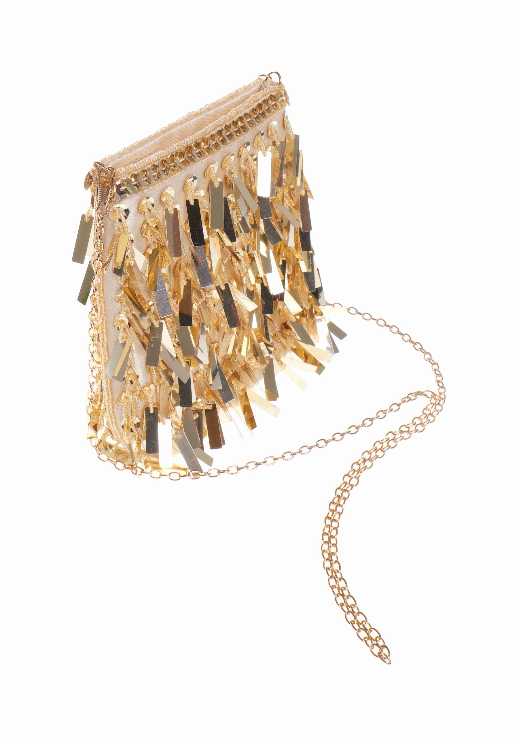 Bolso de fiesta dorado con lentejuelas brillantes y doble cadena – Golden Shine - Imagen 2